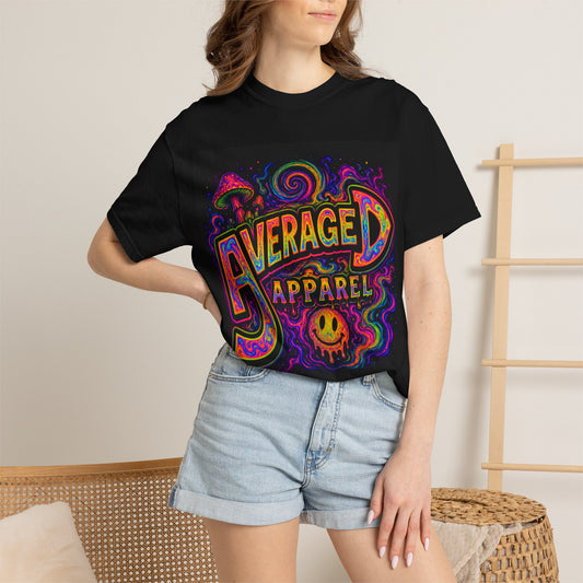 Average Apparel Psychedelic T-Shirt — Retro Neon Mushroom Graphic
