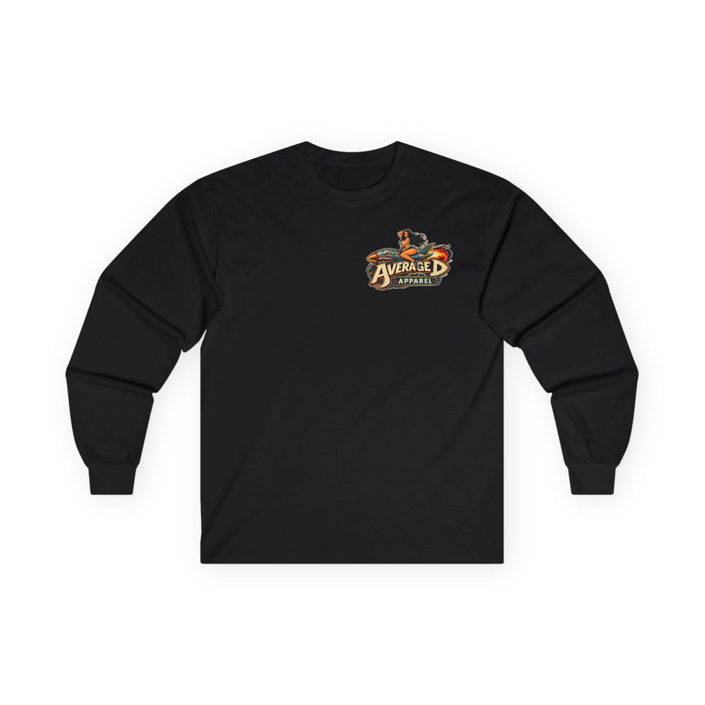 Long Sleeve Tee — Retro Pinup Rocket Biker Shirt
