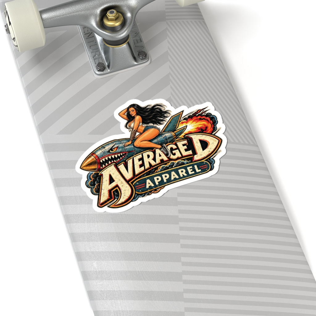 Vintage Pin-Up Rocket Sticker — "Average D Apparel" Kiss-Cut Sticker