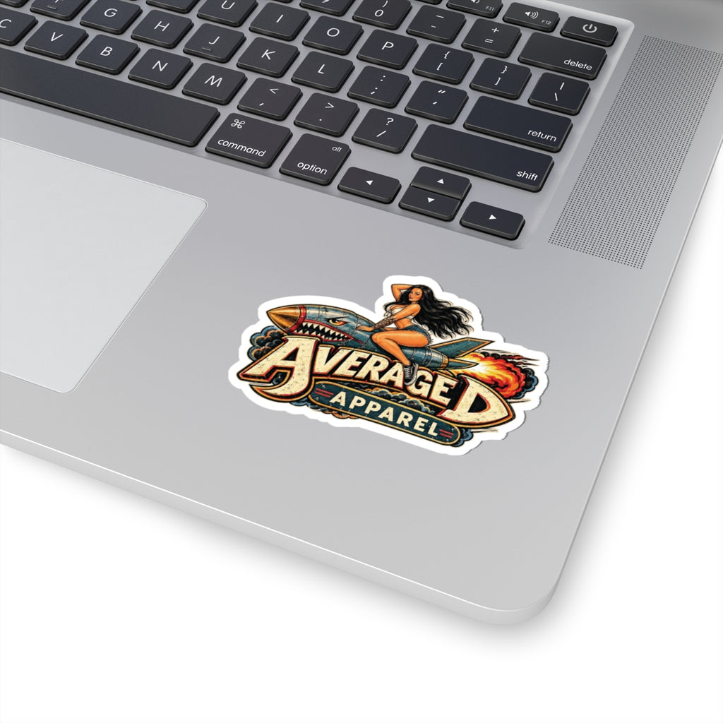 Vintage Pin-Up Rocket Sticker — "Average D Apparel" Kiss-Cut Sticker