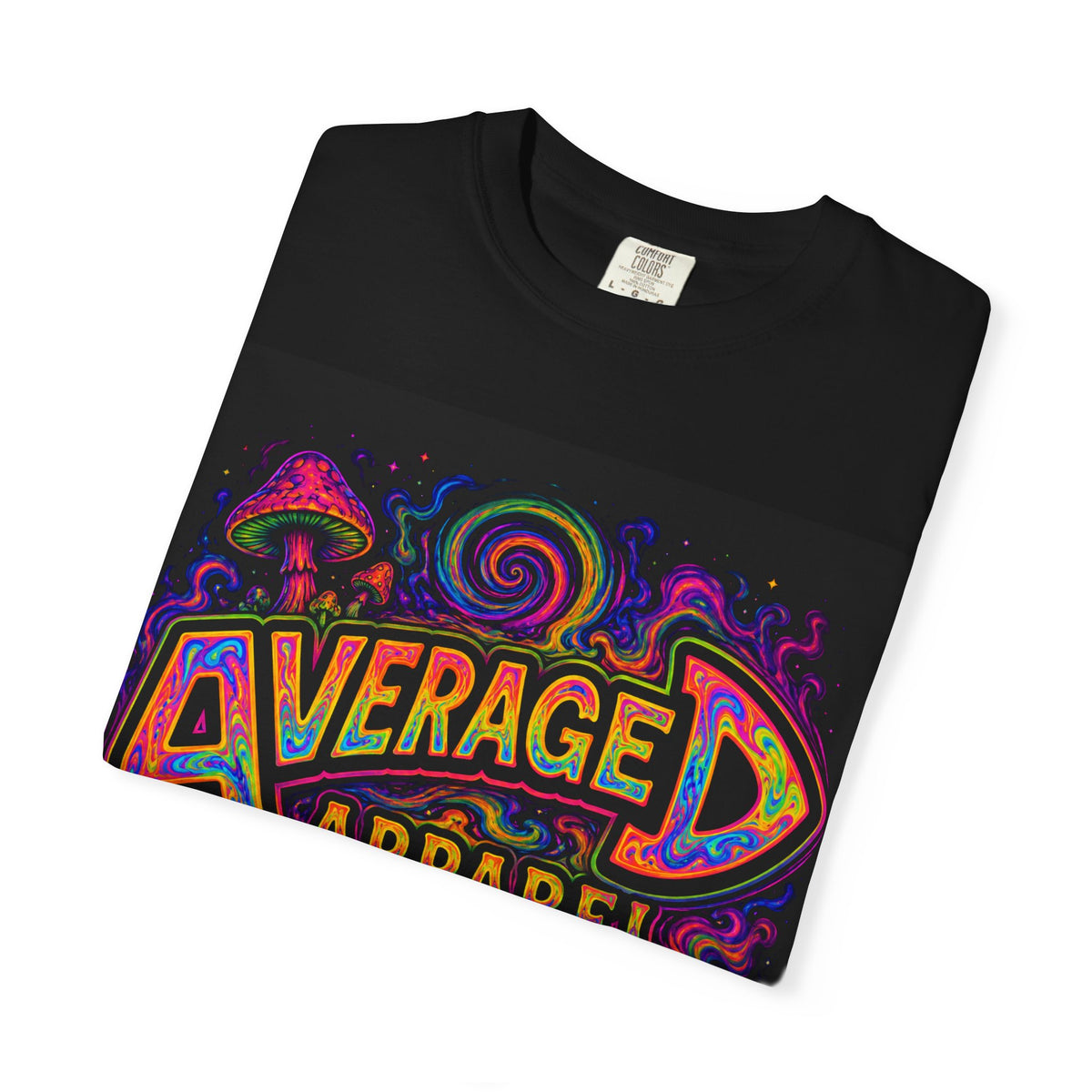 Average Apparel Psychedelic T-Shirt — Retro Neon Mushroom Graphic