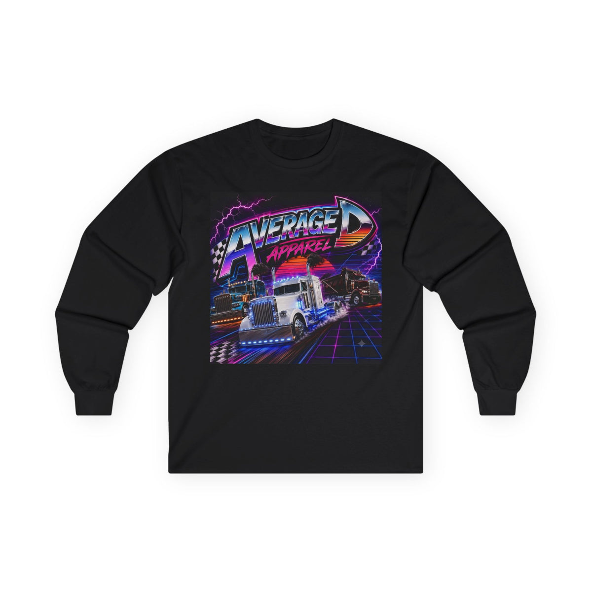 Retro Trucking Long Sleeve Tee — "Average Apparel" 80s Vaporwave Graphic