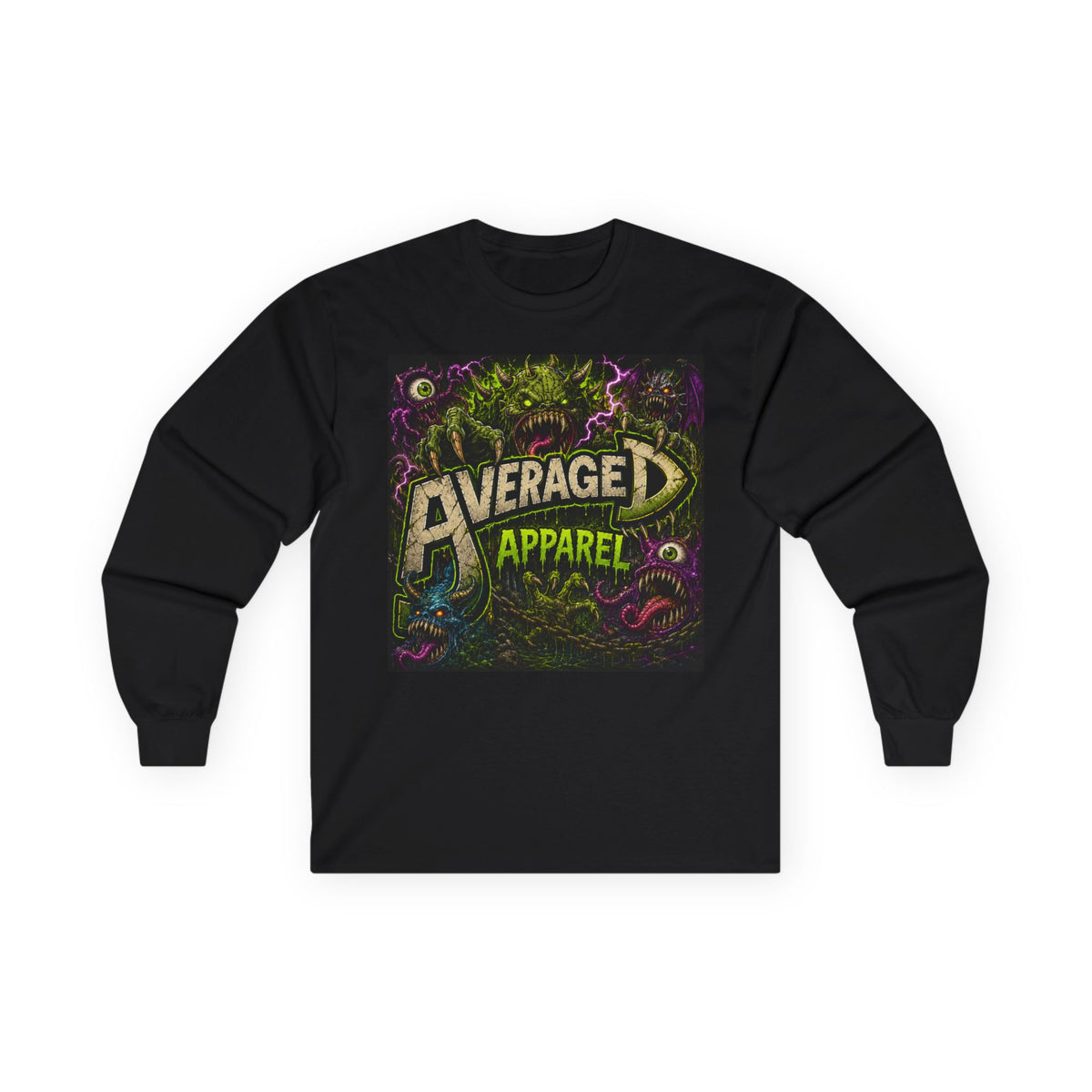 Average Apparel Graphic Long Sleeve Tee — Retro Monster Design