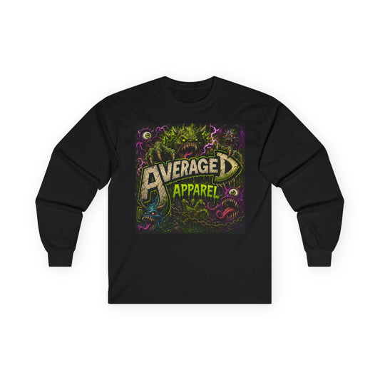 Average Apparel Graphic Long Sleeve Tee — Retro Monster Design
