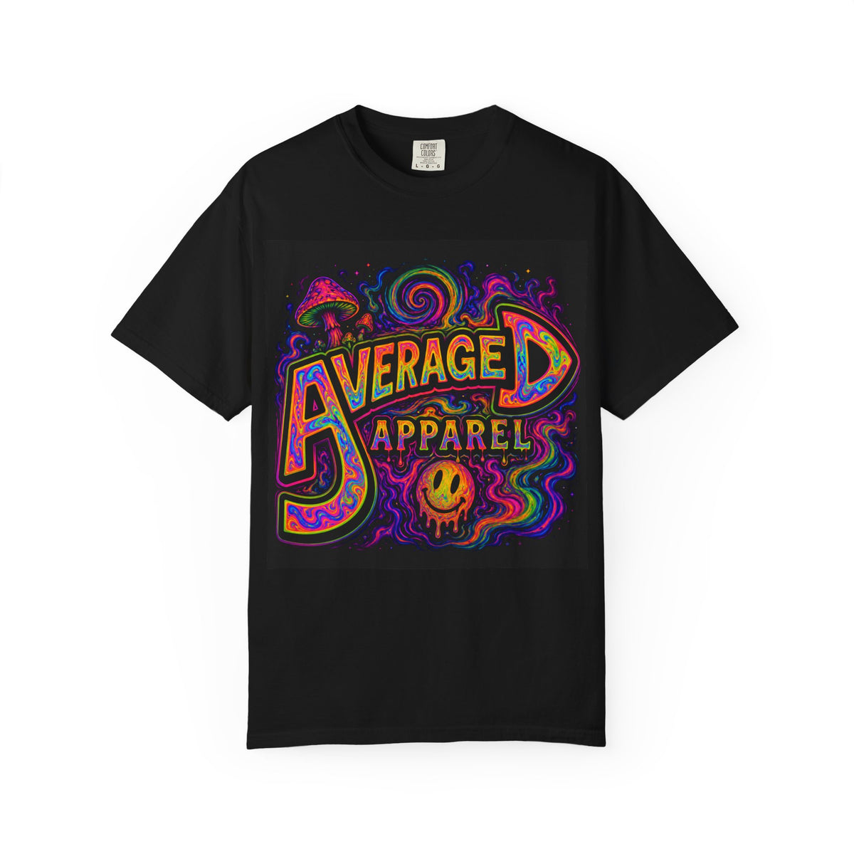 Average Apparel Psychedelic T-Shirt — Retro Neon Mushroom Graphic