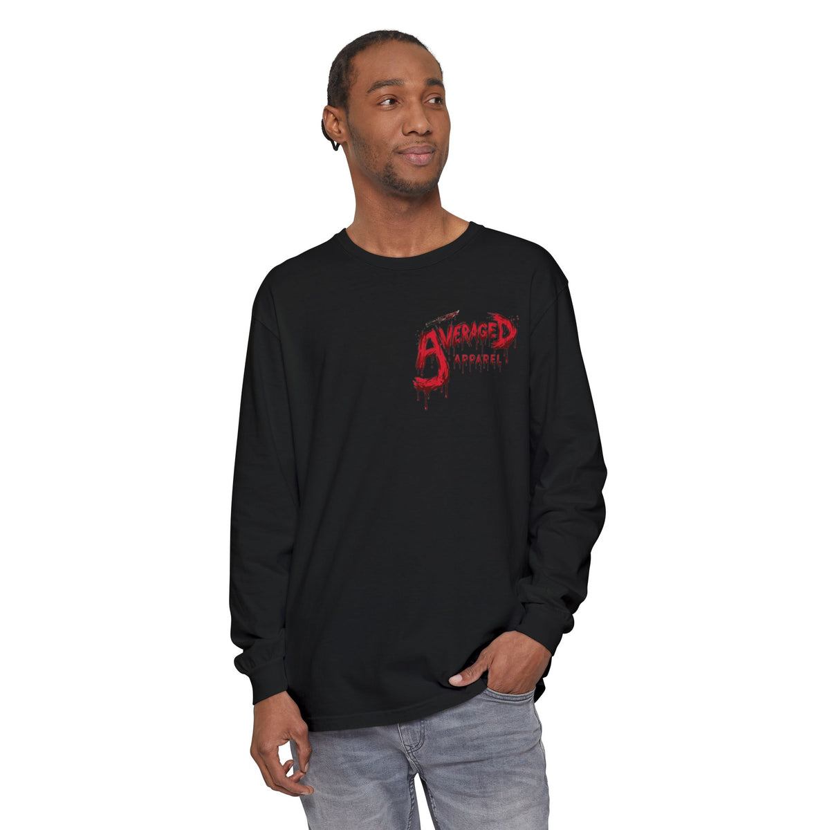 Long Sleeve Horror Tee — Bloodied Knife Back Print, "She Will Cut You" Graphic