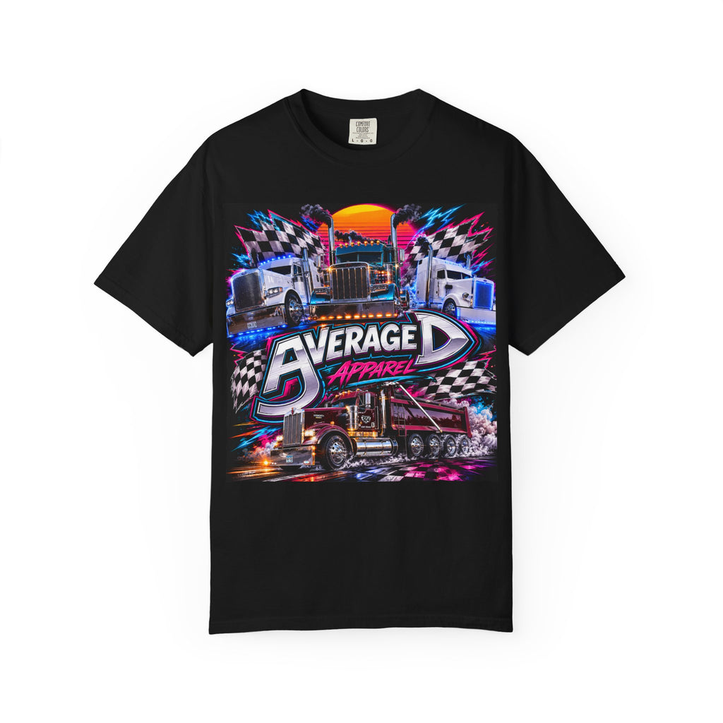 Trucker Retro Neon T-Shirt — “Averaged Apparel” Graphic Tee