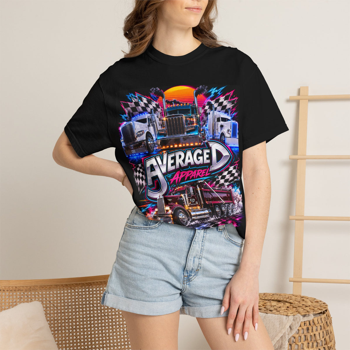 Trucker Retro Neon T-Shirt — “Averaged Apparel” Graphic Tee