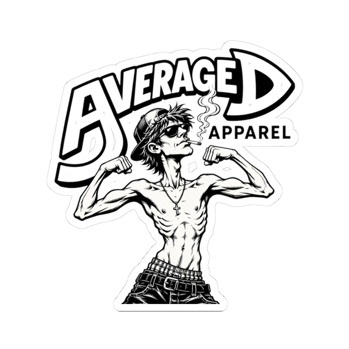 Average D Apparel Sticker — Retro Grunge Muscle Guy Kiss-Cut Decal