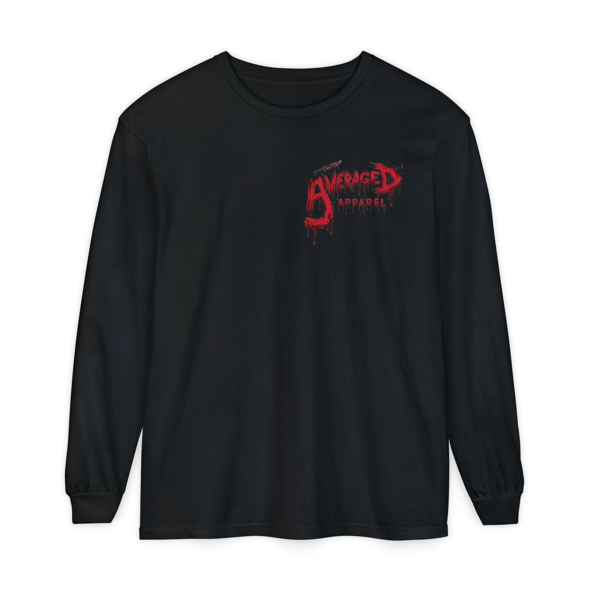 Long Sleeve Horror Tee — Bloodied Knife Back Print, "She Will Cut You" Graphic
